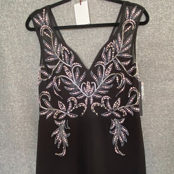 30.  Aiden Mattox Black Maxi Gown with Pink Beaded Top Size 10 - Picture 1 of 6